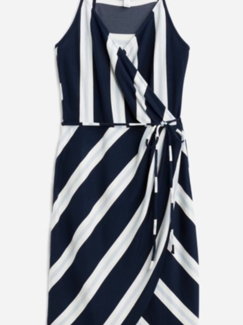 41 HAWTHORN Navy, Light Blue and White Striped Wrap Midi Dress Size Small